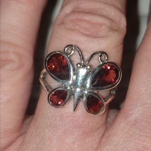 Genuine Garnet Butterfly Ring- 925 Silver